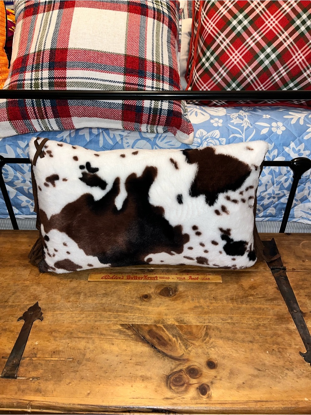 Cowhide Lumbar Pillow - White and Dark Brown